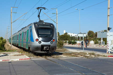 MONASTIR, TUNISIA - CIRCA MAY, 2012: Intercity electric speed train in Monastir airport station, on...