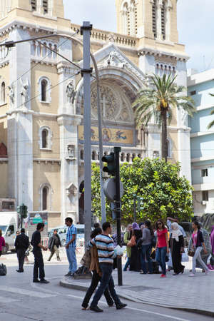 TUNIS, TUNISIA - CIRCA MAY, 2012: People Tunisians on the streets. Habib Bourguiba avenue, on circa May, 2012 in Tunis, Tunisia.のeditorial素材