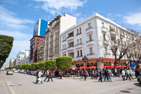 TUNIS, TUNISIA - CIRCA MAY, 2012: Architecture of the main street named Habiba Bourguiba, on circa May, 2012 in Tunis, Tunisia.のeditorial素材