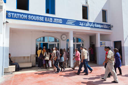 SOUSSE, TUNISIA - CIRCA MAY, 2012: City dwellers coming from the train at the railway station in the town, on circa May, 2012 in Sousse, Tunisia.のeditorial素材