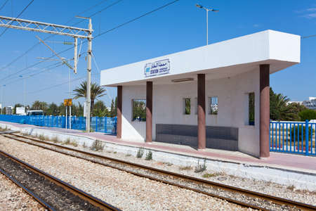 MONASTIR, TUNISIA - CIRCA MAY, 2012: Intercity train railway station Habib Bourguiba Airport, on circa May, 2012 in Monastir, Tunisia.のeditorial素材