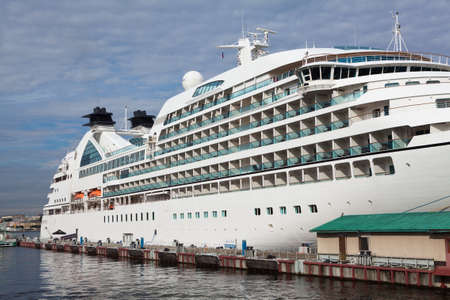 SAINT-PETERSBURG, RUSSIA - CIRCA AUGUST 2012: The Seabourn Sojourn ship on Saint-Petersburg English embankment floating on circa August, 2012 in Saint Petersburg, Russiaのeditorial素材
