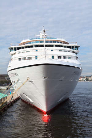 SAINT-PETERSBURG, RUSSIA - CIRCA AUGUST 2012: The Seabourn Sojourn ship on Saint-Petersburg English embankment floating on circa August, 2012 in Saint Petersburg, Russiaのeditorial素材