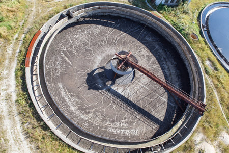 Empty huge circular sedimentation tank  Top view
