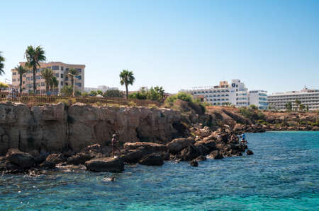 PROTARAS, CYPRUS - CIRCA SEPTEMBER, 2010: Golden Coasts Beach Hotel building on Mediterranean sea coast in Protaras, Cyprusのeditorial素材
