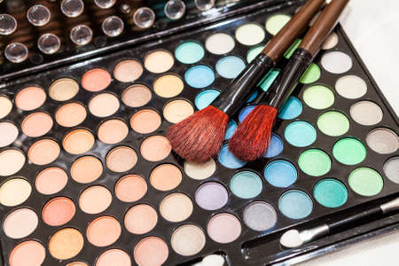 Professional eye shadow makeup with two brushesの写真素材
