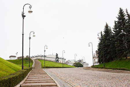KAZAN CITY, RUSSIA - SEPTEMBER 25: Road toward Kazan Kremlin entrance from metro station on September 25, 2011 in Kazan city, Russia. Kazan is the capital and largest city of the Republic of Tatarstanのeditorial素材