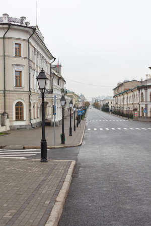 KAZAN CITY, RUSSIA - SEPTEMBER 25: The Kazan city sights: Kremlin street at early morning on September 25, 2011 in Kazan city, Russia. Kazan Kremlin is Russian the chief historic citadel of Tatarstanのeditorial素材