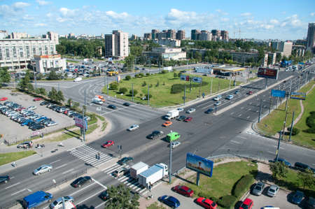 SAINT-PETERSBURG, RUSSIA - CIRCA AUGUST, 2009  Constitution Square bird s eye view, the intersection of Lenin Avenue with street Krasnoputilovskaya on circa August, 2009 in Saint-Petersburg, Russiaのeditorial素材