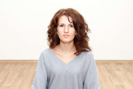 Pretty Caucasian woman looking at camera, copyspaceの写真素材