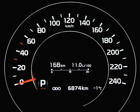 Digital car speedometer on the black backgroundの写真素材