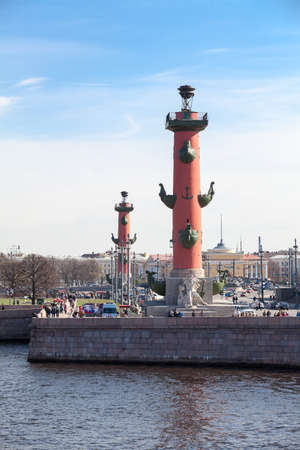 Rostral columns on the arrow of Vasilevsky Island in St. Petersburg, Russiaのeditorial素材
