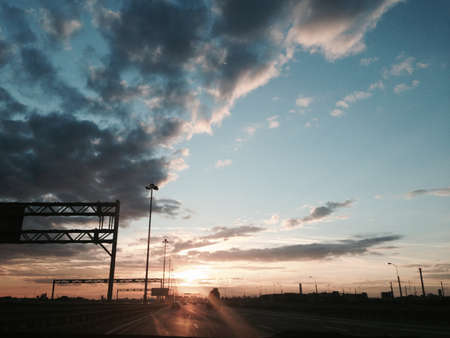 City ring road at sunset with skyの素材