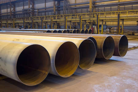 Large diameter pipes are in industrial workshopのeditorial素材