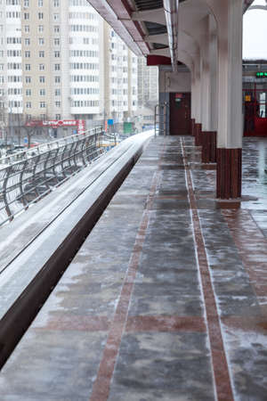MOSCOW, RUSSIA - CIRCA JAN, 2015: Empty platform is in Moscow monorail station of Timiryazevskaya. The Moscow monorail is a public elevated over land transportのeditorial素材