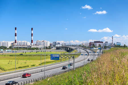 SAINT-PETERSBURG, RUSSIA - CIRCA JULY, 2014: Exit to the Saint-Petersburg city encircling highway. The federal public ringroad around the cityのeditorial素材