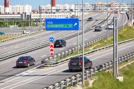 SAINT-PETERSBURG, RUSSIA - CIRCA JULY, 2014: Viaduct on Kubinskaya street and exit at the ring road.The Saint-Petersburg city encircling highway.のeditorial素材