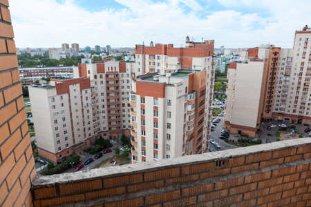 Top view at the sleeping district through the balcony frame of residential houseの写真素材