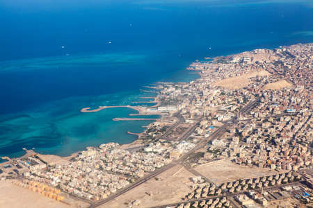 The Sinai peninsula coastline with resorts and spas buildings, Egypt. Aerial viewの写真素材