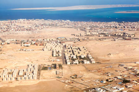 The Sinai peninsula with coastal towns and villages, Egypt. Aerial viewの写真素材