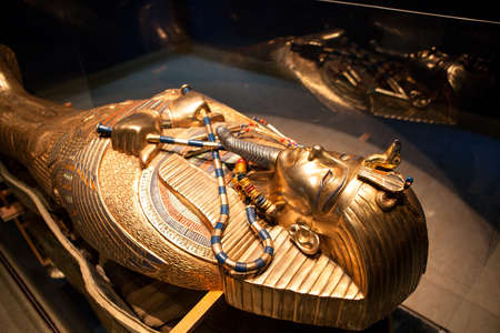 HURGHADA, EGYPT - CIRCA NOV, 2015: Golden tomb of Egyptian pharaoh is in the hotel museum. The Alf Leila Wa Leila spa 1001 Nights is one of the Pickalbatros chain in Hurgadaのeditorial素材