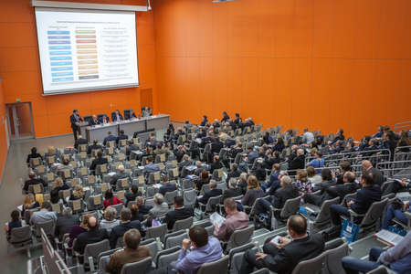 MOSCOW, RUSSIA - CIRCA NOV, 2015: Scientific and technical seminar is on the Metal-Expoâ€™2015,...