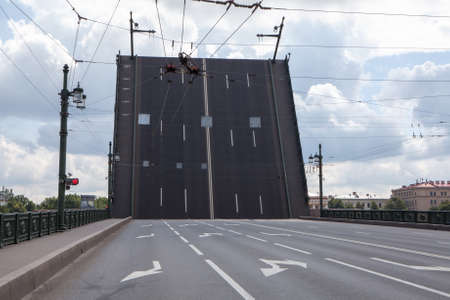 The Dvortsovy drawbridge opened at day time for celebrations. St. Petersburg, Russia