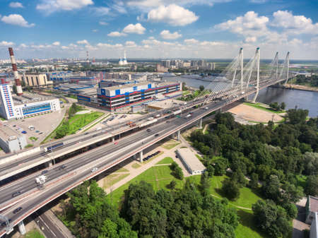 ST. PETERSBURG, RUSSIA, CIRCA MAY, 2016: Industrial building and the territory of concern VKO "Almaz-Antey" are near the Big Obukhov Bridge. The Nevsky districtのeditorial素材