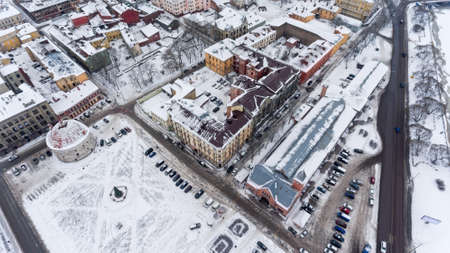 VYBORG, RUSSIA - CIRCA JAN, 2017: The Round Tower is on Market Square in city center at winter...