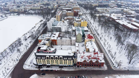 VYBORG, RUSSIA - CIRCA JAN, 2017: The central part of the city with the Lenin avenue and the Market Square. Vyborg is town in Leningrad Oblast. Aerial viewのeditorial素材