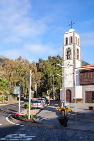 SANTIAGO DEL TEIDE, TENERIFE, SPAIN - CIRCA JAN, 2016: Building of church is in the central square of town. Santiago del Teide is a town in the western part of the islandのeditorial素材