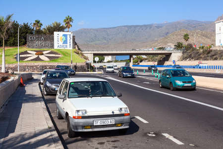 COSTA ADEJE, TENERIFE, SPAIN - CIRCA JAN, 2016: Junction of the TF-1 (Autopista del Sur) is on the exit from the city Costa Adeje. The southern part of highway on the island of Tenerife, Canaryのeditorial素材