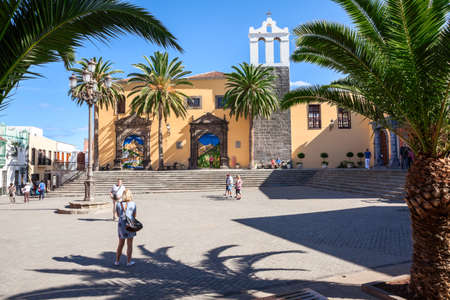 GARACHICO, TENERIFE, SPAIN-CIRCA JAN, 2016: Yellow building is a Monastery of San Francisco in central square of Garachico town. Garachico is an ancient and the most visited place on north of islandのeditorial素材