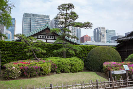 TOKYO, JAPAN - CIRCA APR, 2013: View at urban skyscrapers buildings from the Hyakunin-bansho Guardhouse. The biggest guardhouse is near the Ote-mon Gate. The East Gardens of the Imperial Palaceのeditorial素材