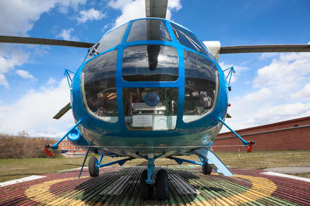 ST. PETERSBURG, RUSSIA - CIRCA MAY, 2017: Aircraft the Mi-8 of Baltic Airlines stands at Peter and Paul Fortress on landing pad. Wide angle view. The Mi-8 is a passenger helicopterのeditorial素材
