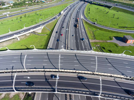 Aerial view at the interchanges of urban highways. St. Petersburg, Russia