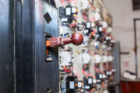 Main safety isolator switch is on shield, an industrial electric panelの写真素材