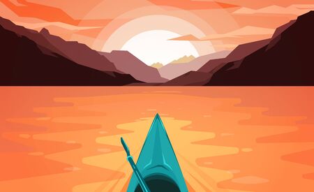 Flat style illustration. Fun outdoor journey kayakのイラスト素材