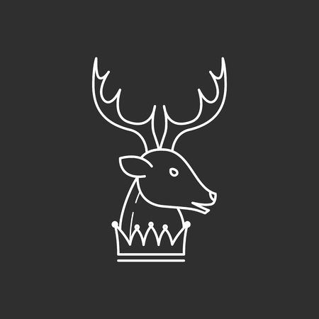 Deer head and crown in thin outline style. Vector illustrationsのイラスト素材