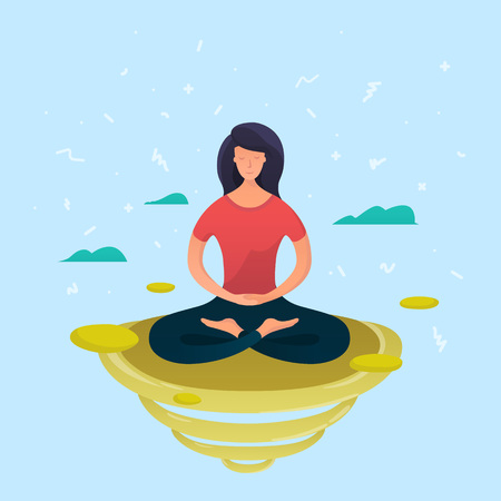 Young woman meditating in lotus pose.のイラスト素材