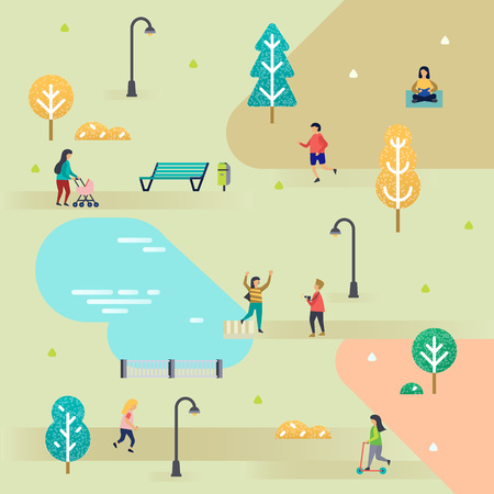 People in the park. Illustration in flat design.のイラスト素材