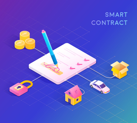 Smart contract concept illustration. Digital signature. Vector illustrationのイラスト素材