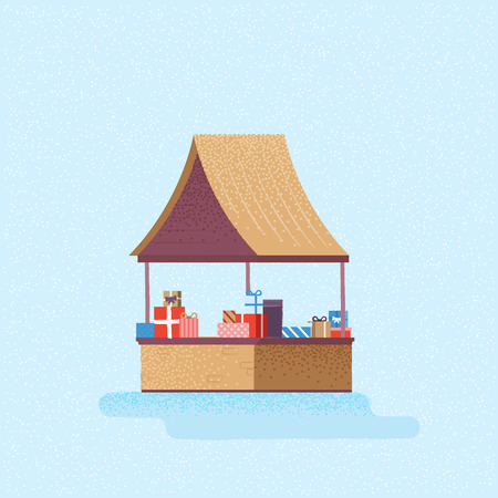 Christmas Market with food and hot drinks. Christmas gift shop.のイラスト素材
