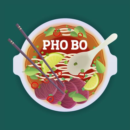 Pho Bo tradidion vietnamese soup. Vector illustrationのイラスト素材