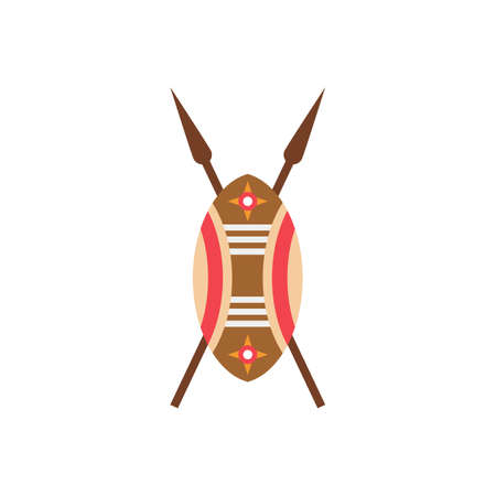 African shield and spears. Isolated illustration on white background.のイラスト素材