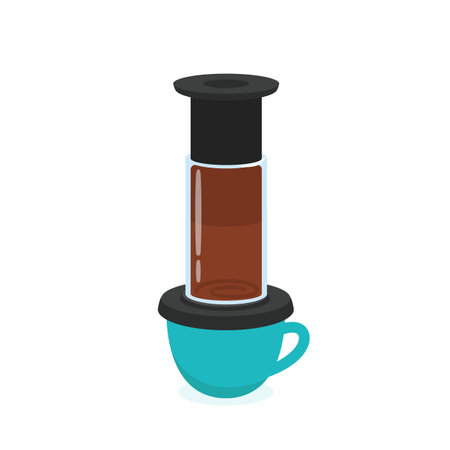 Aeropress coffee method illustration in cartoon style.のイラスト素材