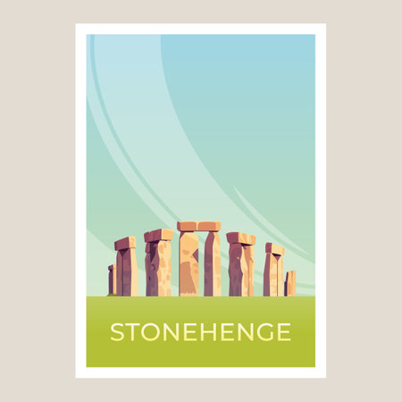 Stonehenge stone monument. Travel poster. Flat style illustration.のイラスト素材