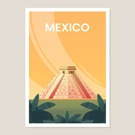El Castillo, The Kukulkan Temple, of Chichen Itza, mayan pyramid in Mexico.のイラスト素材