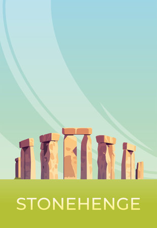 Stonehenge stone monument. Travel poster. Flat style illustration.のイラスト素材