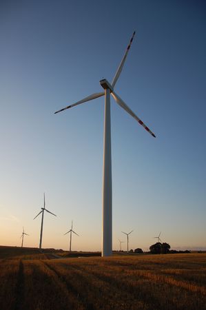 Windmills at sunsetの写真素材